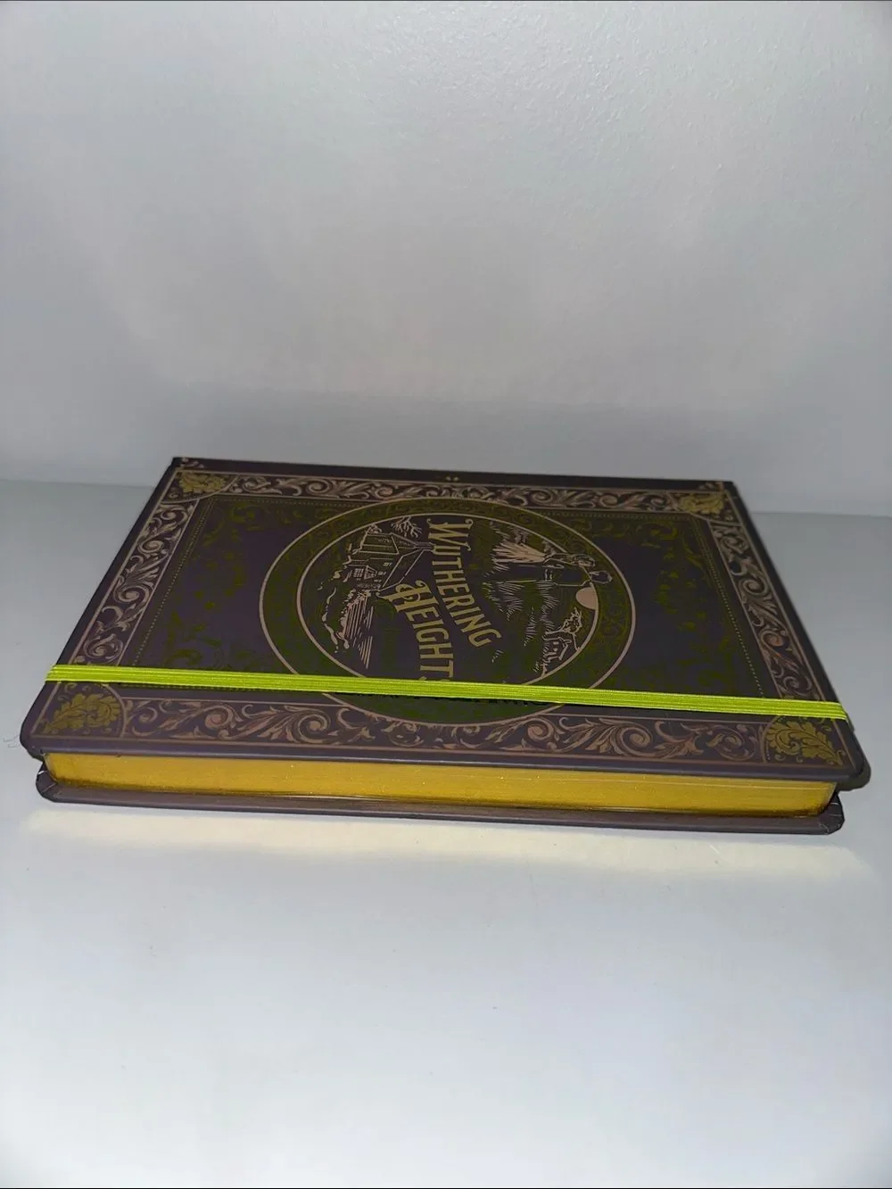 WUTHERING HEIGHTS JOURNAL GREEN gold foil lettering neon green elastic band.